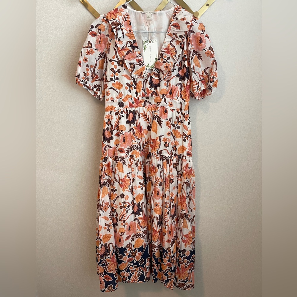 Chelsea & Violet Midi Dress Floral Batik Border Size 2 NWT